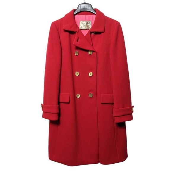 Vintage Jackets & Blazers - VINTAGE Crest Room Double Breasted Red Midi Coat L